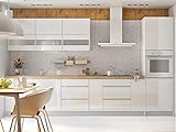Möbel für Dich Grifflose Hochglanz Küchenzeile Einbauküche Campari 360 cm, 10-teilig, in Weiß, Grau oder Schwarz (Schwarz Matt)