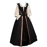 NHNKB Damen Trachtenkleid Lang Dirndl Lolita Maid Dress Mittelalter Kleidung Renaissance French Maid Kostüm Hausmädchen Kostüm-Set Gothic Cosplay Outfit für Halloween Fasching