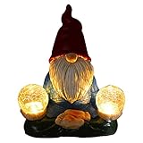 AXYWINBO Gartenzwerg,Gartenzwerge Lustig für Außen,WeihnachtlicherTomte Gnom Magische Kristallkugel Tragen,Gartendekofiguren Gartenlicht für drauß