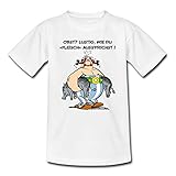 Spreadshirt Asterix und Obelix Obst Fleisch Spruch Teenager T-Shirt, 152-164, Weiß