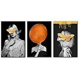 NIEMENGZHEN Kunstdruck auf Leinwand Mädchen mit goldenem Schmetterling Leinwandbilder Graffiti Wandbilder Supermodel Poster und Kunstdrucke Beauty Wandbilder -60x80cm Ohne R