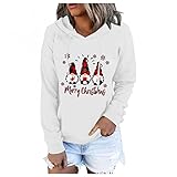 KOUYA Weihnachtspullover Kapuzenpullover Damen Hoodie Knopfleiste Leichter Pullover Frauen Freizeit Sport Langarm Sweatshirt für den Herbst W