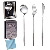 WISIEW Portable & Reusable Stainless Steel Travel Cutlery Set and Foldable Chopsticks with Case for Camping, Picnic, Office, School (Silver)