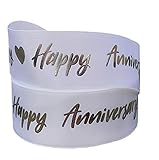 Weißes und silberfarbenes Geschenkband zum Hochzeitstag, 2 m x 22 mm, für Kuchendekoration, Geschenkpapier, Autoschleifen, Aufsätze oder Verpackungen für Taschen, Boxen, Luftballons, S