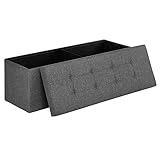 SONGMICS Sitzbank mit Stauraum, Sitztruhe, Aufbewahrungsbox, faltbar, max. statische Belastbarkeit 300 kg, 120 L, 110 x 38 x 38 cm, Leinenimitat, Dunkelgrau LSF77