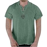 Sommer-T-Shirt für Herren, UK-Yoga-Shirt, Sportbekleidung, kurze Ärmel, V-Ausschnitt, einfarbig, Kordelzug, Schneeflocken-Druck, lässig, locker, atmungsaktiv, Gym Tops, grün, XL