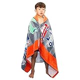 Kinder Badeponcho, 100% Baumwolle Kinder Badetuch, Strand Schwimmen Kinder Bademantel,Saugfähig schnell Trochnend Weiche Kapuzenbadetücher für Jungen und Mädchen 2-8 Jahre (Auto und Flugzeug)