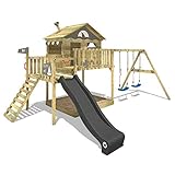 WICKEY Spielturm Klettergerüst Smart Coast mit Schaukel & anthraziter Rutsche, Stelzenhaus mit Sandkasten, Kletterleiter & Spiel-Zubehö