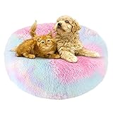 Deluxe Haustierbett für Katzen, Rundes Plüsch Hundebett Waschbar, Donut Form Weiche Warme Plüsch Katzenbett Hundesofa, Runde Plüsch Zwinger Katzensofa Vier J