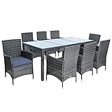 ESTEXO Polyrattan Sitzgruppe Gartenmöbel Set 8 Personen Rattanmöbel Gartenset Rattan Essgruppe Garten-Stühle Garten-Tisch Hocker Sessel mit Kissen (Anthrazit-Grau)