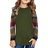 Xiangdanful Mädchen T-Shirt Longsleeve Baumwolle T-Shirt Patchwork Langarmshirt Lässige Longsleeve Tunika Tops Knoten Vorne Knopf Langarm 4-13 Jahre alt Lose Bluse T-S