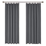 Amazon Brand - Umi 2 Schals Kräuselband Vorhang Blickdicht Smokband Gardine Schlafzimmer 175x140 cm (LxB) Hellg
