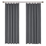 Amazon Brand - Umi 2 Schals Kräuselband Vorhang Blickdicht Smokband Gardine Schlafzimmer 175x140 cm (LxB) Hellg