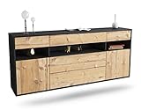 Kommode Sideboard hängend - Bergisch Gladbach - Korpus anthrazit matt - Front Holz Design Pinie- (180x77x35cm) - Push to Open Technik & hochwertigen Leichtlaufschienen - Made in Germany