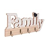 Angoily Holz Hakenleiste Schlüsselbrett Vintage Family Schriftzug Wandgarderobe Garderobenhaken Wandhalterung Schlüsselleiste Schlüsselboard Wandhaken für Eingangsbereich Flur Wohnkultur Weiß
