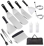 AMZMUKAUP 12Pcs Grillspachtel Set, Grillwender BBQ Werkzeugset Edelstahl mit Tragetasche, Perfektes für Grillen im Freien, Vatertag, Geburtstag, Weihnachten, Teppanyaki und Camping