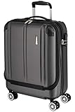 Travelite 4-Rad Handgepäck Koffer mit Vortasche erfüllt IATA Bordgepäckmaß, Gepäck Serie CITY: Robuster Hartschalen Trolley mit kratzfester Oberfläche, 073046-04, 55 cm, 40 Liter, anthrazit (grau)