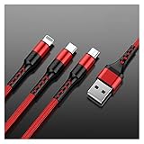 BJKKM 3in1 Daten USB Kabel for iPhone Fast Charger-Ladekabel for Android-Telefon Typ C for Xiaomi for Samsung-Ladedraht for iPad (Color : Red, Length : 1m)