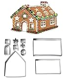 Jingyukj Weihnachts-Ausstechform,10teiliges 3D-Lebkuchenhaus-Kit,Weihnachts-Plätzchenformen,Weihnachtsbäckerei Set,Fondant/Plätzchen/gingerbread house/Kuchendekoration/DIY Edelstahl Keks pastry