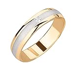 Ardeo Aurum Damenring Trauring aus 375 Gold Bicolor Gelbgold Weißgold mit 0,02 ct Diamant Brillant massiv Ehering Verlobungsring Modell 132 Größe 57