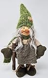 Jürgen Schleiß Konfektion Deko Figur Wichtel Gnom Zwerg grün mit Zöpfe Frau, Textil, 50cm, Weihnachtsdeko Herbst Weihnachtswichtel Dekofigur Winter W