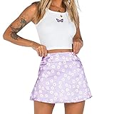 DANLINI Frauen Sommer Hohe Taille Satin Sexy A-Linie Mini Rock Harajuku Süßer Blumendruck Candy Farbe Slim Back Reißverschluss Streetwear Satin A-Linie Zurück Reißverschluss Rock