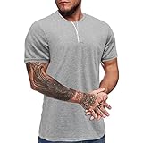 T-Shirt Einfarbig Herren Henley Shirt Kurzarm Slim Fit Men Shirt für Herren Blusen mit Knöpfen Herren T-Shirt Sommer Basic Rundhals Ausschnitt Baumwolle Moderner Slim F