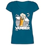 Halloween Kostüm Outfit - Vambier - weiß - S - Türkis - Kurzarm - XO1525 - Damen T-Shirt mit V