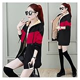 Damen Winter Farbblock Futter Top Hoodie Sweatshirt Jacket Jacket Damen Kapuze (Color : Red, Größe : M)