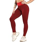 UYSA Leggings mit gerafftem Hintern für Damen, Waben-Leggings, hohe Taille, Workout-Leggings, nahtlos, hohe Taille, Trainingsleggings in Rot, rot, XS