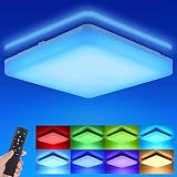 RGB LED Deckenleuchte Dimmbar RGB Farbwechsel, 24W 2400LM LED Deckenlampe Dimmbar mit Fernbedienung, LED Lampe RGB, IP54 Badezimmerlampe Wohnzimmerlampe Kinderzimmerlampe Flurlampe 28x28x4.8