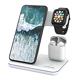 CANYON 3 in 1 Kabelloses Ladegerät kompatibel mit iPhone, Apple Watch, Airpods, Samsung Galaxy, Schnellladestation für Qi-Geräte, induktive ladestation Desktop Laden Wireless Charger QC 21W – W