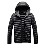 CoolTree Herren Daunenjacken Herbst Winter Weiß Entendaunen Kapuze Mäntel Männer, Schwarz , XL