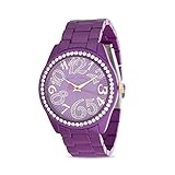 BETSEY JOHNSON Rhinestone Purple Womens Watch Round Dial Link Strap BJW017PU