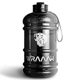 WRAAAH Trinkflasche Sport 2L - Extra Robuste 2 Liter XXL Fitness Flasche für Gym & Training - BPA Frei & 100% Auslaufsicher - Premium Water Bottle - Wasserflasche Groß - Schw