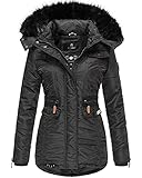 Navahoo Damen Winter Jacke Parka Mantel Trendjacke Kunstfell Kragen Kapuze Schätzchen (Schwarz, M)