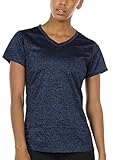 icyzone Damen Sportshirt Laufshirt V-Ausschnitt Atmungsaktiv Fitness Yoga T-Shirt Gym Oberteil Kurzarm (XXL, Royalblau)