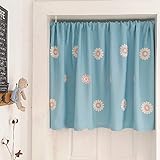 FWZJ Cafe Vorhänge Blaue Küche Vorhang Volant Plissee Vertikale Blind Volant Vorhänge für Wohnzimmer Sonnenblumen Design Muster Stickerei Tier Vorhänge 24 Zoll Länge Halbe F