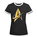 Spreadshirt Star Trek Discovery Delta Abzeichen Gold Frauen Kontrast T-Shirt, M, Schwarz/Weiß