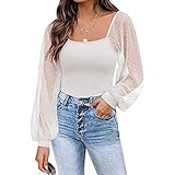 GDOV Damen Sexy Tunika Tops Sommer Lichtdurchlässig Lange Laterne Ärmel Rückenfrei Spitzenhemden Bluse Frauen Lässig Bequem Stretch Weich Wickelshirt Einfarbig Sport Yoga T-Shirt Crop Top H