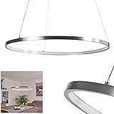 LED Hängeleuchte Calcium, moderne 1-flammige Pendellampe aus Metall in Nickel-matt und weißem Kunststoff, runde Deckenleuchte, 1 x LED 19 Watt, 1400 Lumen, 3000