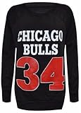 ZJ Clothes Sweatshirt Chicago Bulls 34, bedruckt, Schwarz Gr. Small, Schw