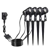 Gartenleuchte，Tomshine 4er Set Gartenbeleuchtung mit Erdspieß Gartenstrahler mit Stecker, 1800LM SUPER HELL/IP65 Wasserdicht/360 °Beleuchtungswinkel für Außen Garten Hof Rasen 3000K Warmweiß