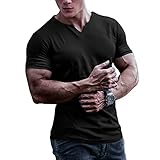 Herren Bodybuilding Athletic Shirts T-Shirts Schnell trocknendes Muskel Gym Workout Top Kurzarm Schwarz S