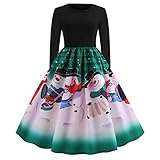 Damen Weihnachtsmotiv Kostüm Vintage Retro A-Linie Elegant Lange Ärmel Party Kleid Holiday Kostüm Cocktailkleid Minikleid Sk