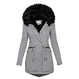 EMATOP Winterjacke Damen Hoodie Winter Warm Jacke Parka Lang Mantel Outdoorjacke mit Kapuze Fleecejacke Einfarbig Lässiges Sweatjacke Elegant Winterparka Steppmantel Bequemes Softshelljack