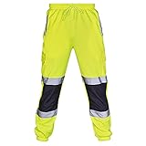 Hohe Sichtbarkeit Reflektierend Hose Herren Sicherheitshose Hi Viz Arbeitshose Warnschutz Hohe Sichtbarkeit Sweathose Casual Baggy Sicherheitshose Outdoor Sporthose für Camping Wandern L