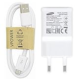 Samsung Original Ladegerät Schnellladegerät Ep-TA20EWE Farbe weiß inkl. Vpower Micro USB Ladekabel Schnellladekabel Galaxy S5 Mini S6 S7 Edge A3 A5 A7 2015 2016