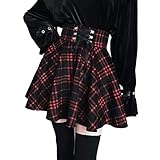 fexgaoo Damen Plaid Glencheck A-Linie Hohe Taille Flare Plissee Mini Schwarz Rock