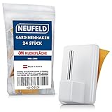 NEUFELD® 24 Gardinenhaken selbstklebend weiß [inkl. 3M Klebefläche] - Gardinenstangen Klebehaken ohne Bohren für Vorhänge & Scheibeng